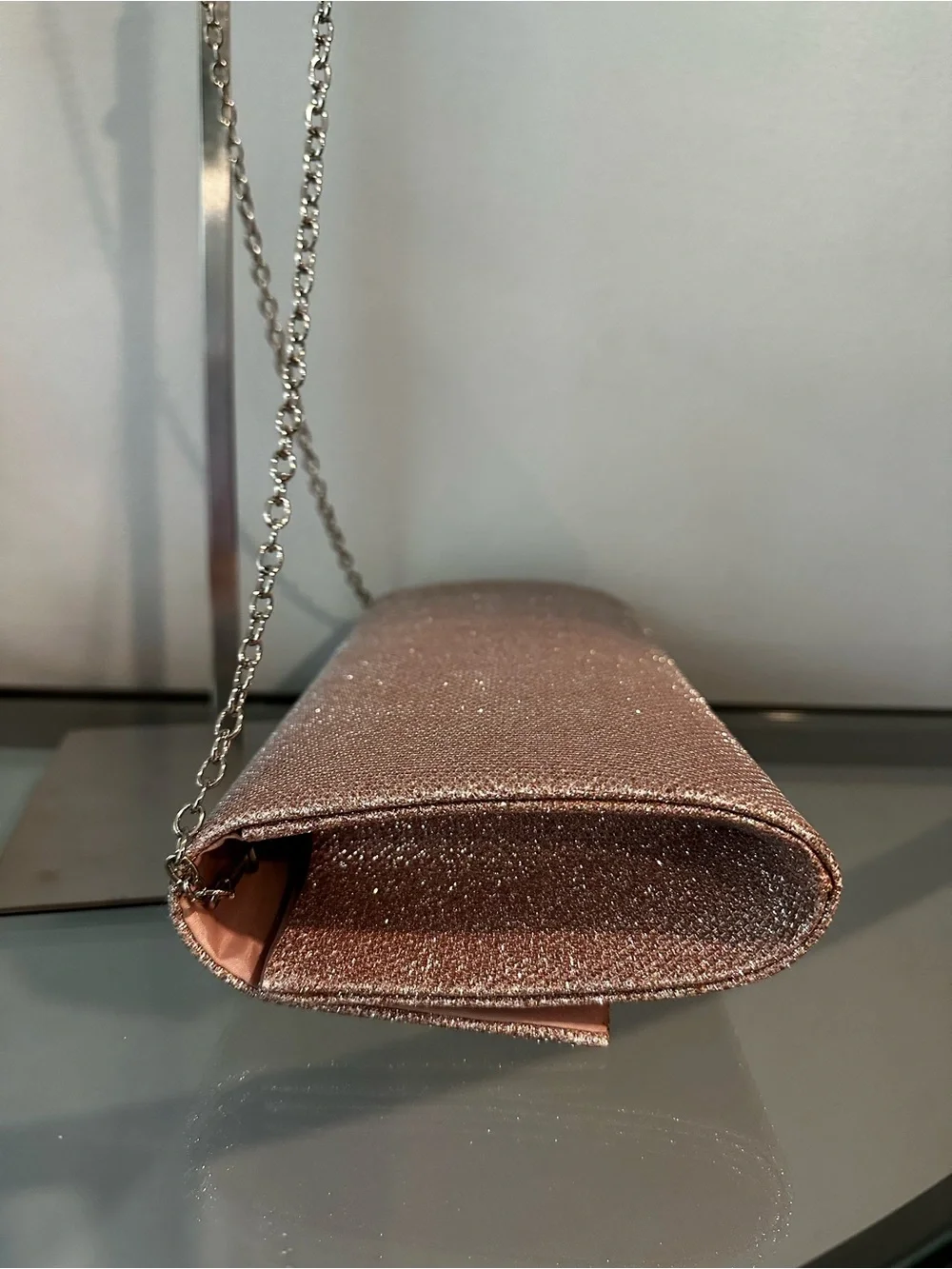 Sparkling Rose Gold Chain Link Evening Clutch EUC